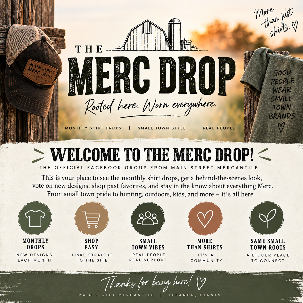 The Merc Drop Facebook community graphic